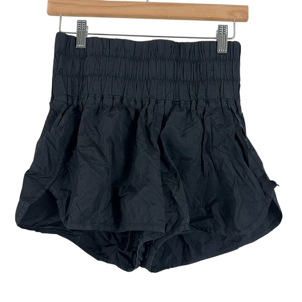Free People Movement The Way Home Solid Shorts Black High Waist Smocked Size M - Picture 3 of 5